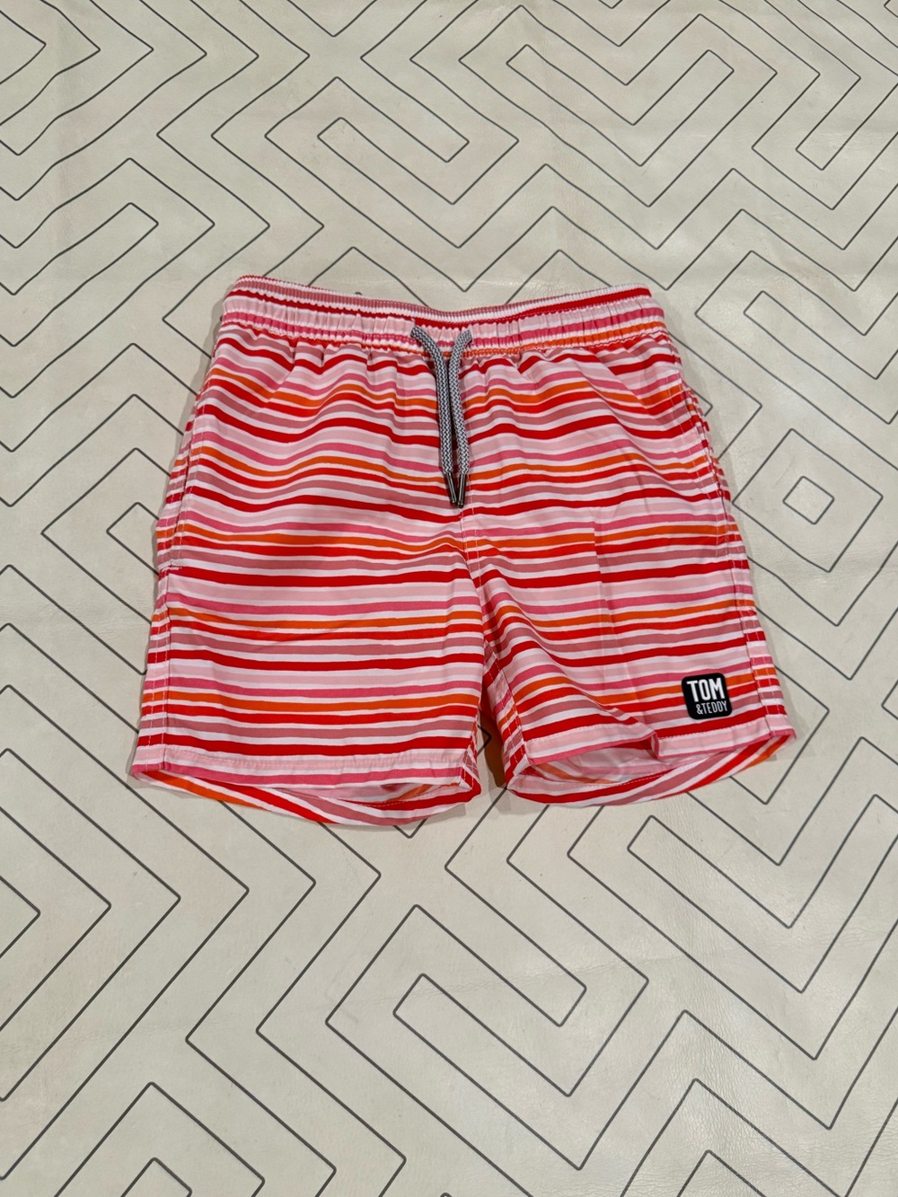 Tom & Teddy Pink and Red Striped Swim Trunks